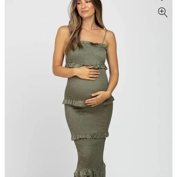 Pinkblush Olive Green Maternity Midi Dress - Picture 1 of 1